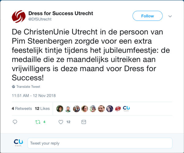 Medaille Voor Dress For Success Christenunie Utrecht Stad